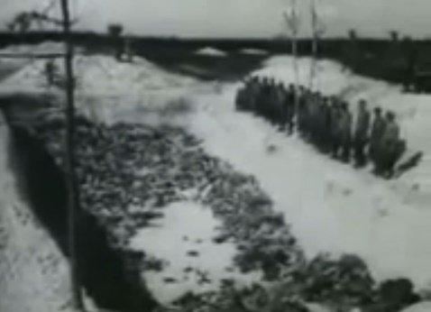 Bergen-Belsen, mass grave
                  with a wrong telling-off with German bodies