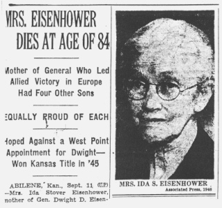 News about the death of
                  Eisenhower's mother Ida of September 11, 1946