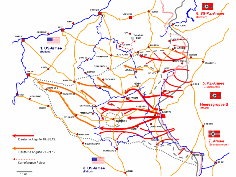 La Batalla de las Ardenas de diciembre
                            1944, mapa