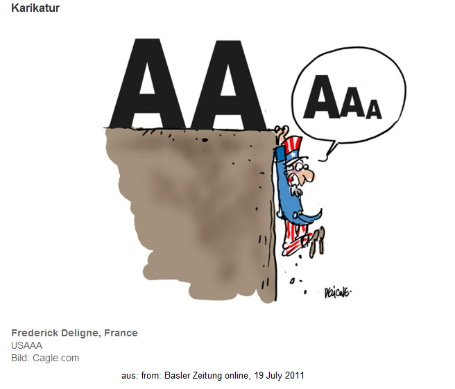 Karikatur USAAA am Abgrund, Basler                          Zeitung vom 19. Juli 2011