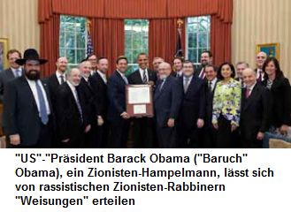 Zionisten-Hampelmann Obama mit Rabbinern,                          die ihm "Weisungen" erteilen