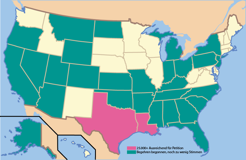 Karte der "USA" mit Online-Petitionen fr einen Austritt aus der kriminellen "USA", 30. Mrz 2014