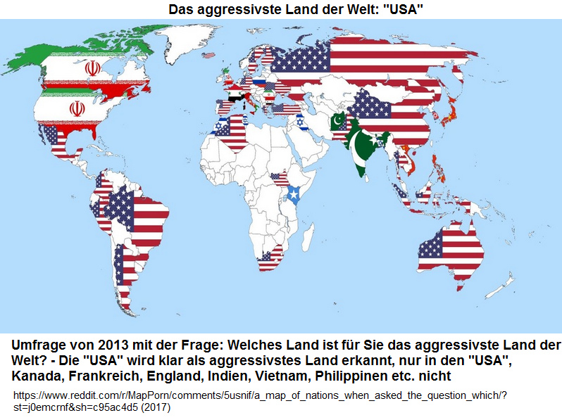 Weltkarte:
                                "USA" ist als aggressivstes
                                Land der Welt erkannt