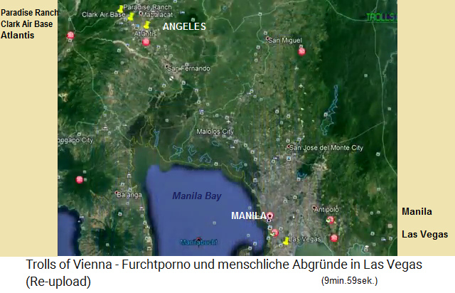 Karte, Ausschnitt der Philippinen mit der Paradise Ranch, der Clark Air Force Base gleich daneben, dem Atlantis-Hotel, und der Manila-Bucht