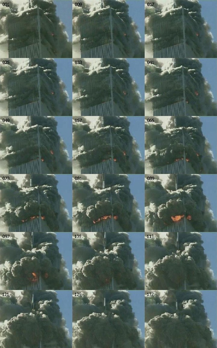 WTC blast of the North Tower by blast on different
                floors, slow-motion pictures