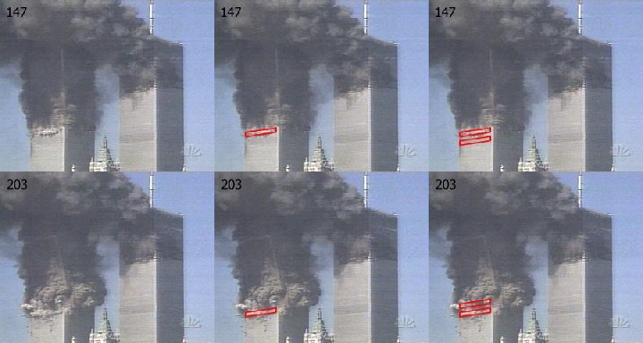 WTC: Blast of the South Tower in the floors below
                the impact hole