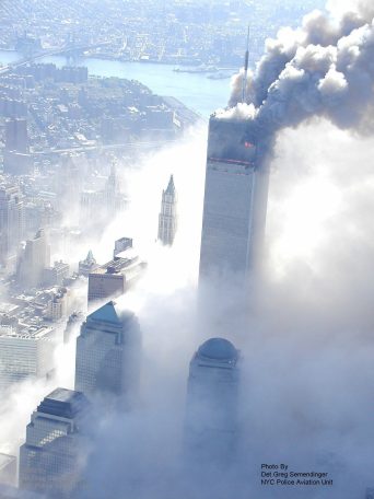 WTC tower burning without boeing in it. This
                  photo is from New York City police helicopter