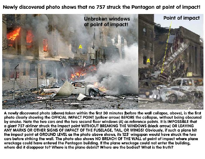 Pentagon burning with intact front, then the front
                collapses.