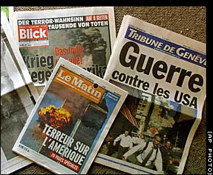 Diarios del 12 de
                                      septiembre 2001: Titulares
                                      describiendo la guerra contra los
                                      "EUA" en la Suiza
                                      "neutral"