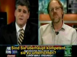 El reportero de Fox, John Hannity, pone
                            en duda la competencia de Prof. Barret:
                            "Usted de verdad son competente para
                            ensearlos [los estudiantes]?"