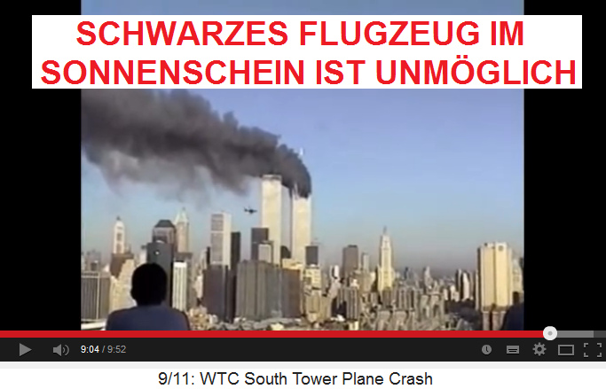 Ein schwarzes
                              Flugzeug im Sonnenschein beim Sdturm des
                              WTC - ist eine Flschung 03