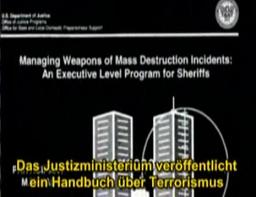 Terrorism handbook of the "US"
                        Ministery of Justice: The title page shows the
                        WTC in crosshairs.