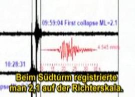 Earthquake shortly before the blast of the
                        WTC South Tower on 9:59 and 4 seconds: 2.1
                        points on Richter scale.