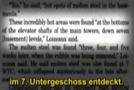 Loizeaux' report about central fires in the
                        7th basement floor on the elevator's basement
                        yet 4 weeks after 11 September 2001.
