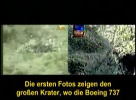 Nigeria 2005, alleged crater by an alleged
                        crash of a Boeing 737, TV picture.