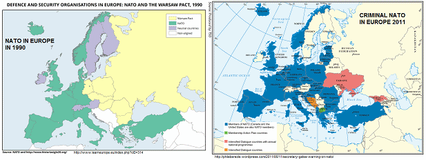 Maps of criminal NATO in Europe in 1990 and
                      in 2011