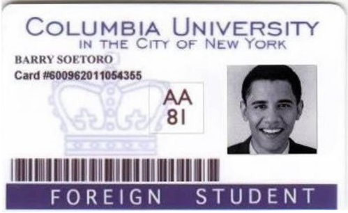 ID der Universitt Columbia mit Barry
                          Soetoro als "auslndischer Student"