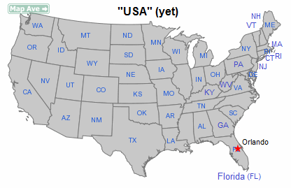 Karte der "USA"
                  mit Florida und Olrando - map of the
                  "U.S.A." with Florida Federal State and
                  Orlando