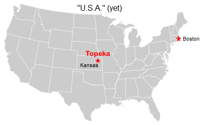 Karte der
                        "USA" (noch) mit Boston und Kansas mit
                        Topeka - map with "USA" (yet) with
                        Boston and Kansas with Topeka