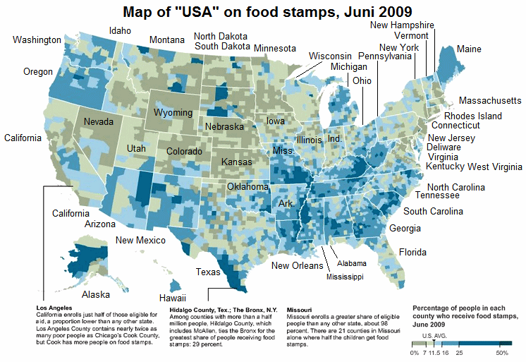 Karte der "USA" auf Essensmarken
                      Juni 2009 - Map of "U.S.A." on food
                      stamps, June 2009