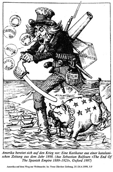 Attack of the fascist Nazi Ami, cartoon of 1898