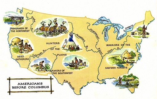 Native life of Primary Nations
                          ("Indians) on the Native's Continent
                          before Columbus came, map
