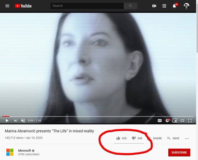 Video from satanist
                          Abramovich "The Life" on the
                          satanist Microsoft YouTube channel, installed
                          on April 10, 2020, with 24,000 (24K) signals
                          that this is not acceptable