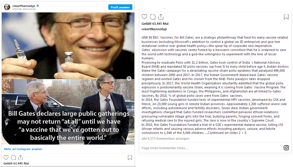 Kennedy on Instagram
                    against satanist Bill Gates, April 10, 2020
