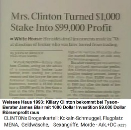 Artikel: Killary Hillary
                                  Clinton erhlt von James Blair bei
                                  1000 Dollar Investition 99.000 Dollar
                                  Profit