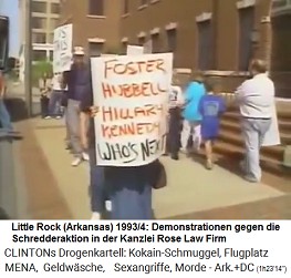 Little Rock
                                  (Arkansas): Demonstration gegen die
                                  Schredderaktion in der Kanzlei Rose
                                  Law Firm 1993-1994