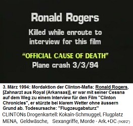 Ronald Rogers, auf dem Weg zu einem
                        Interview fr diesen Film gettet (original
                        English: killed while enroute to interview for
                        this film), "offizielle Todesursache":
                        "Flugzeugabsturz" am 3. Mrz 1994