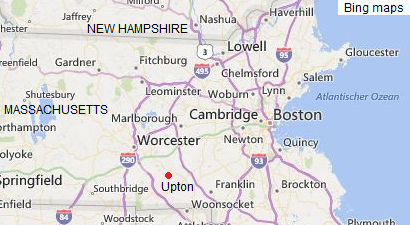 Karte von Massachusetts mit
                Boston und Upton