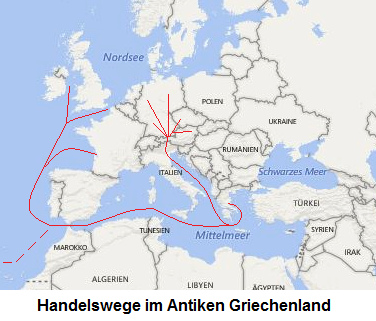 Karte mit den Handelswegen im
                Antiken Griechenland