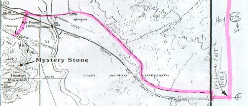 Karte
                        der Region von Los Lunas in New Mexico mit der
                        Angabe, wo der hebrische Stein liegt