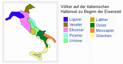 Sprachenkarte des heutigen Italiens zur Eisenzeit