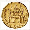 Rmische
                Goldmnze (Aureus) mit Quadriga, Kaiser Augustus