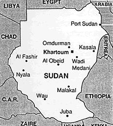 Karte des
                          Sudan mit Port Sudan im Norden