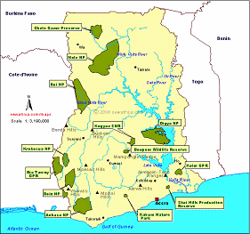 Ghana: Volta-Stausee, Nationalparks