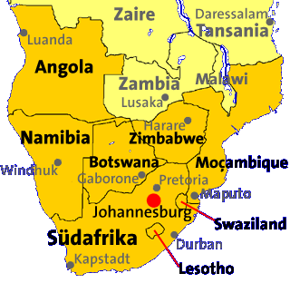 Karte mit Position von Angola und Moambique