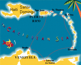 Karte mit Puerto Rico und der Insel
                                St.Thomas