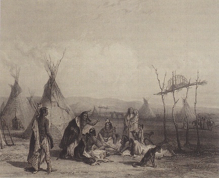 Karl Bodmer,
                      Plattformbestattung eines Sioux-Huptlings