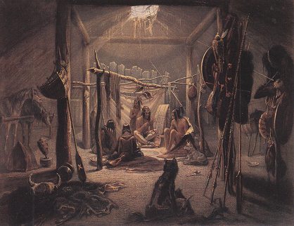 Karl Bodmer, Mandan-Ureinwohner in einem
                          Erdhaus