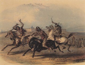 Karl Bodmer, Pferderennen in der Region
                          von Fort Pierre