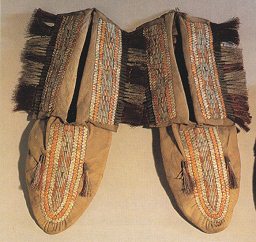 Moccasins with quillwork of Delaware or
                            Ojibwa natives