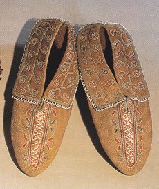 Moccasins with quillwork of Seneca
                            primary nation