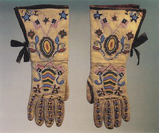 Leather gloves with beading work of
                          Sante-Dakota primary nation