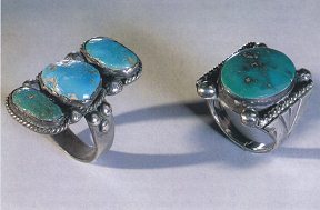 Finger rings with turquoise gemstones of
                          Navajo primary nation