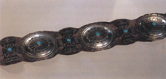 Belt with turquoise gemstones of Navajo
                          primary nation