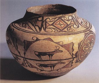 Storage jug of Zui primary nation
                              with rosettes and stags with heart lines