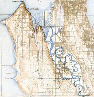 Duwamish-Fluss , Duwamish river fliesst 1909
                      nur noch teilweise in Mandern